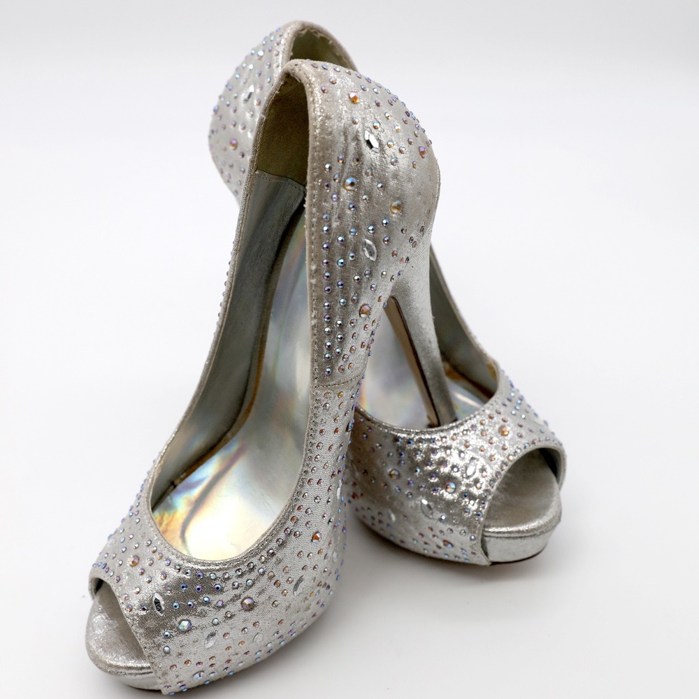 D Silver Metallic and Rhinestone Heels